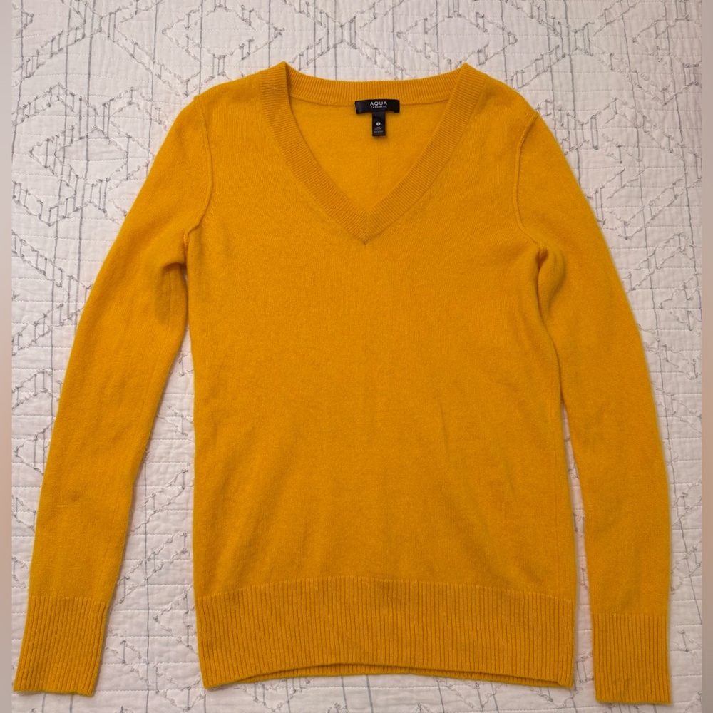 100% CASHMERE Aqua Sunflower Yellow Sweater